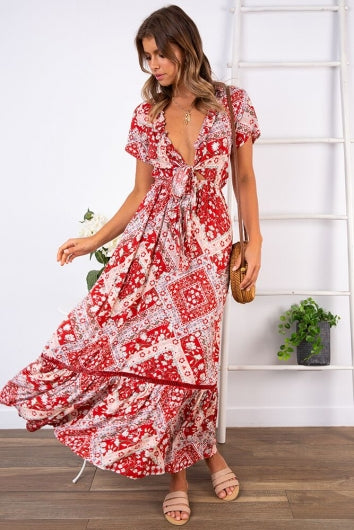 chinese dress ladies Hanna Maxi Dress Red Antique Floral / 8