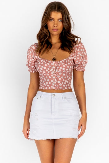 Eliane Denim Skirt White